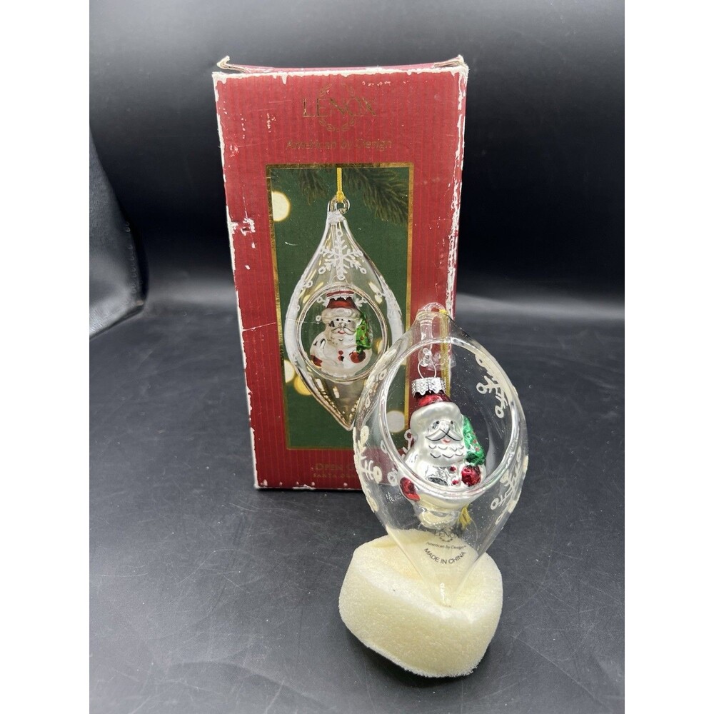 Lenox Open Globe Santa Christmas Ornament Glass Gold Trim w/ Original Box
